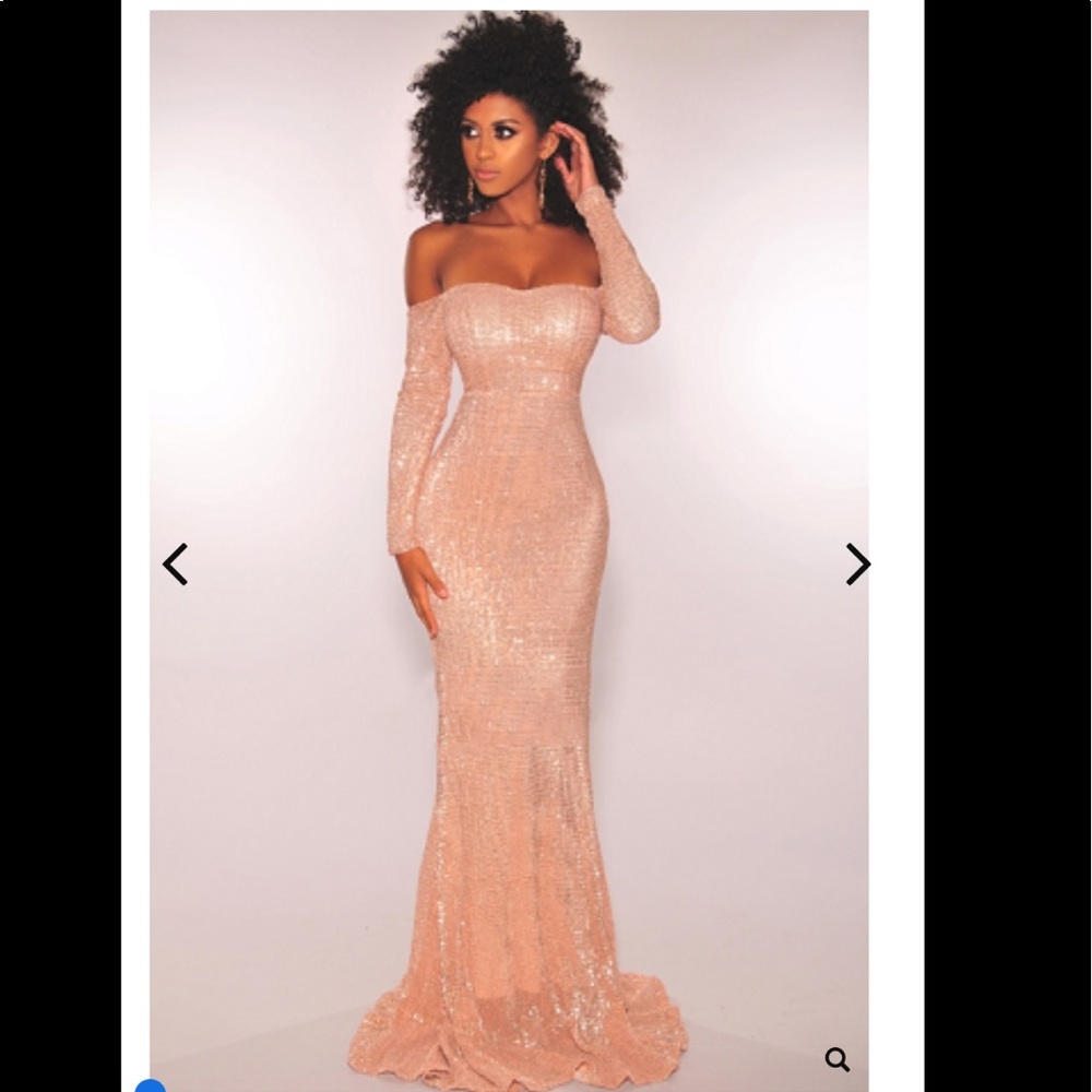 Rose gold sequins off shoulder dress